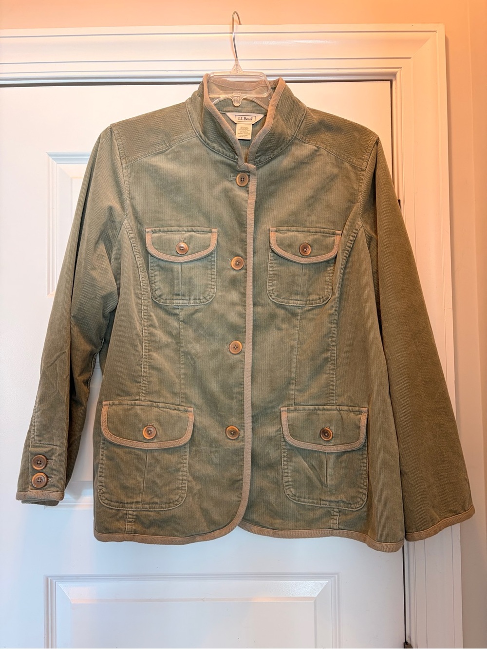 L.L. Bean Olive Green Corduroy Utility Jacket with Tan Trim